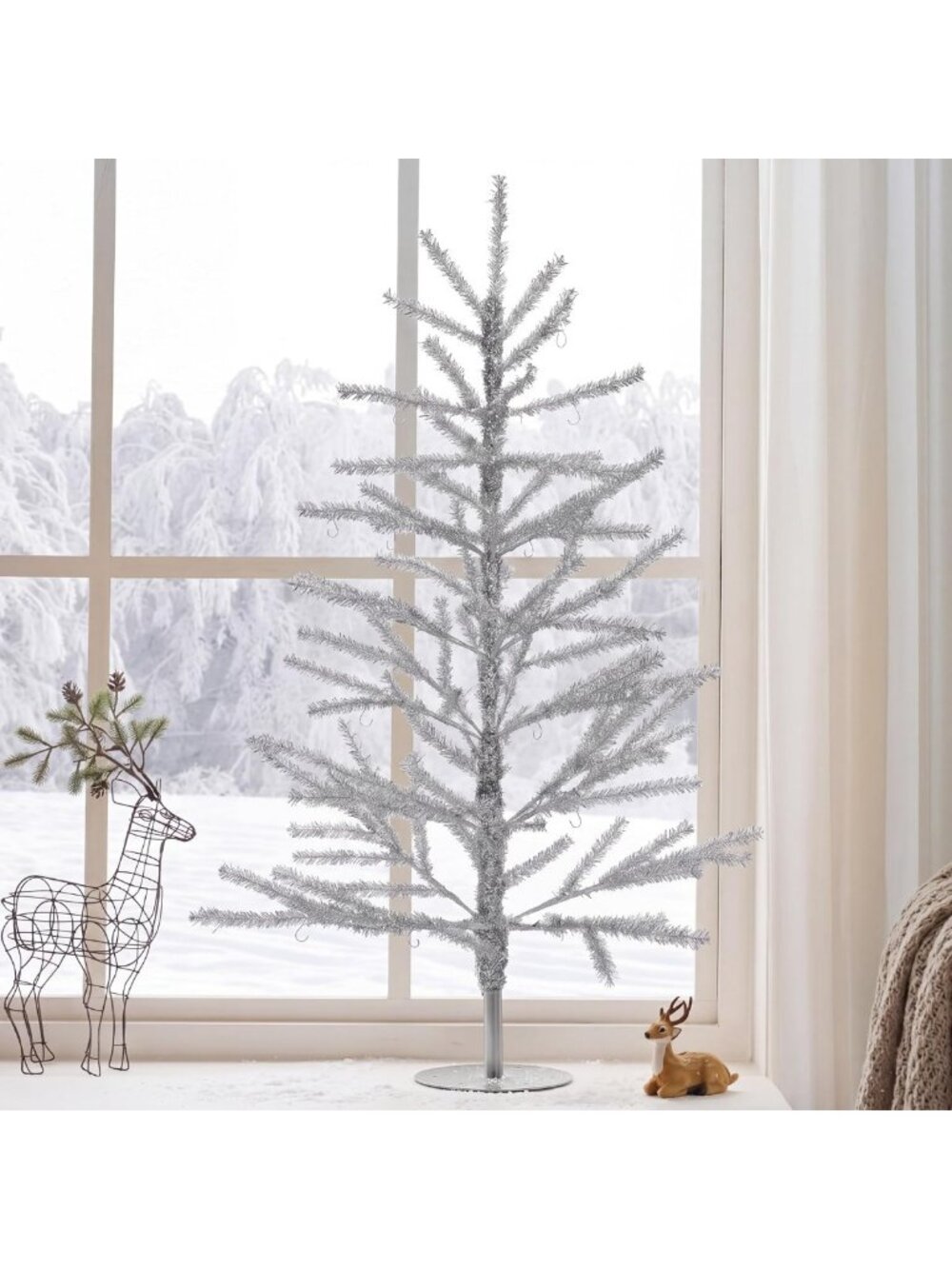 3ft Silver Tinsel Retro Aluminum Christmas Tree - Festive Holiday Decor
